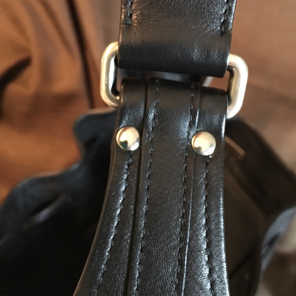 Black Leather Burberry Horsebit Drawstring Hobo